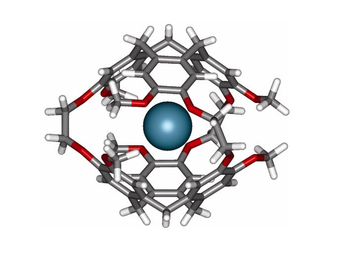 An image of a xenon atom in a molecular cage.