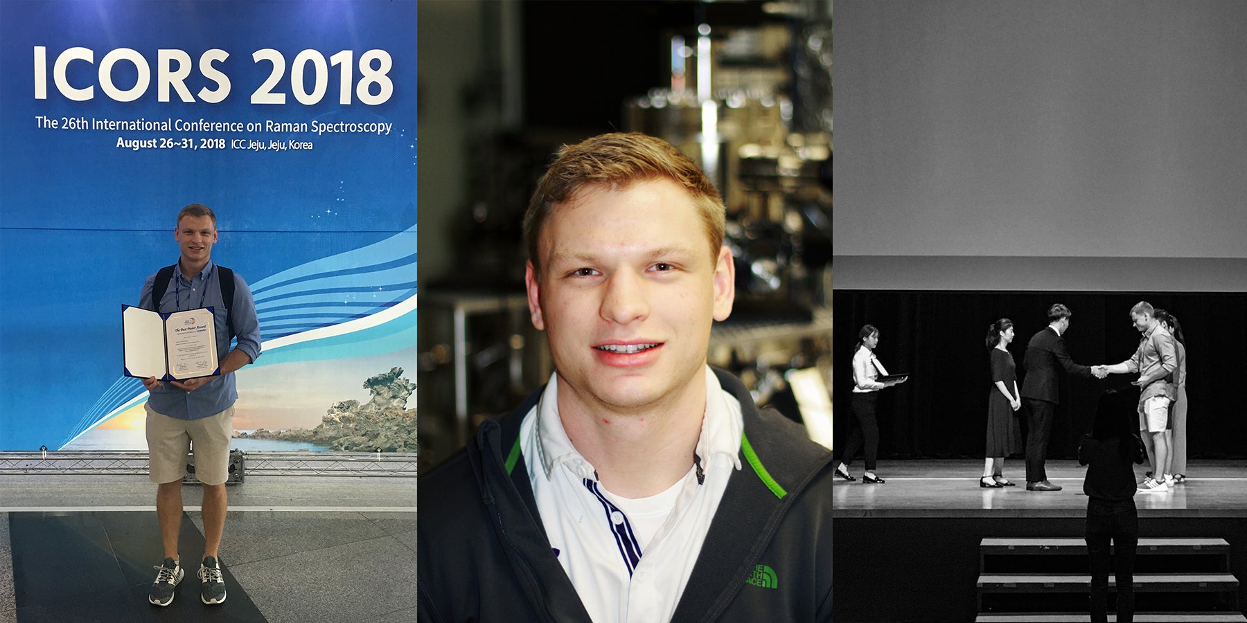 Jeremy Schultz of Jiang's group wins best poster award at the International Raman Spectroscopy Conference in Jeju, Korea
                  