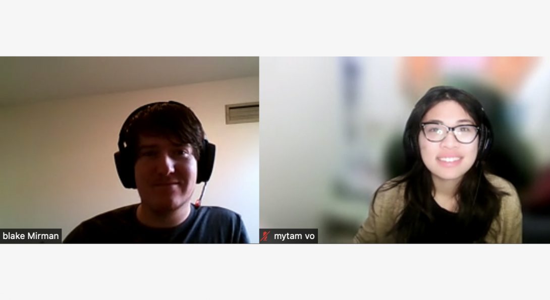 Blake Mirman and Mytam Vo appear on a Zoom meeting after winning awards at the regional ACS conference